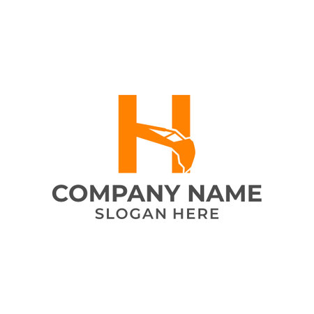 Letter H logo with excavator arm. H excavator logo template, hydraulic logo initialsのイラスト素材