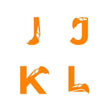 Letter I J K L with excavator arm. I J K L excavator logo template, hydraulic initialsのイラスト素材