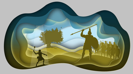 David and Goliath. Paper art. Bible story. Abstract, illustration, minimalism. Digital Art.の写真素材
