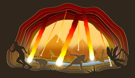 10 Plagues of Egypt: Fire thunderstorm. Bible story. Paper art. Abstract illustration minimalism. Digital Art.の素材 [FY310204409866]