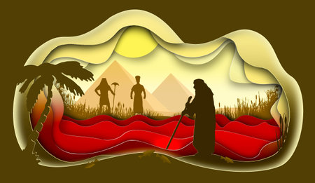 10 Plagues of Egypt. The River of Blood. Paper art, Abstract illustration minimalism. Digital Art.の写真素材