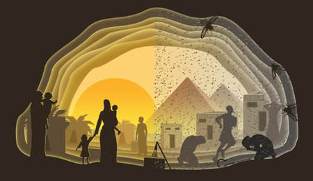 10 Plagues of Egypt: Flies. Bible story. Paper art, Abstract illustration minimalism. Digital Art.の写真素材