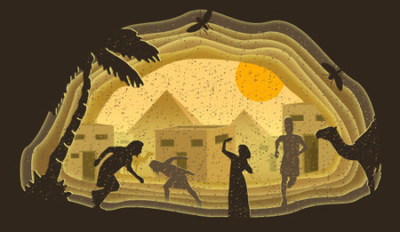 10 Plagues of Egypt: Boils. Bible story. Paper art. Abstract illustration minimalism. Digital Art.の写真素材