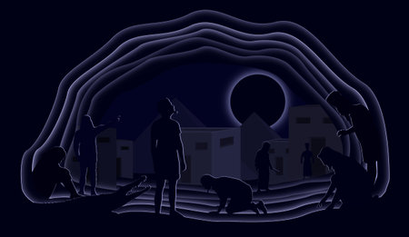 10 Plagues of Egypt. Darkness. Bible story. Paper art. Abstract, illustration, minimalism. Digital Art.の写真素材