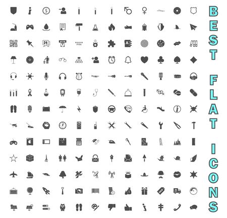Exclusive Mega Bundle Icons Pack. Collection universal solid vector icons for website, project, business, infographic, web design, mobile app, online market. Isolated Elements on White Background.のイラスト素材