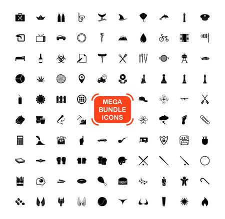 Exclusive Mega Bundle Icons Pack. Collection universal solid vector icons for website, project, business, infographic, web design, mobile app, online market. Isolated Elements on White Background.のイラスト素材