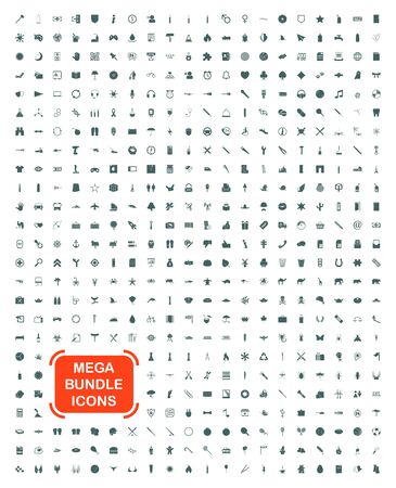 Exclusive Mega Bundle Icons Pack. Collection universal solid vector icons for website, project, business, infographic, web design, mobile app, online market. Isolated Elements on White Background.のイラスト素材