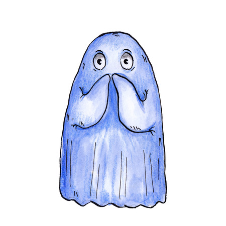 Pretty good scaredl watercolor ghost on white backgroundの写真素材