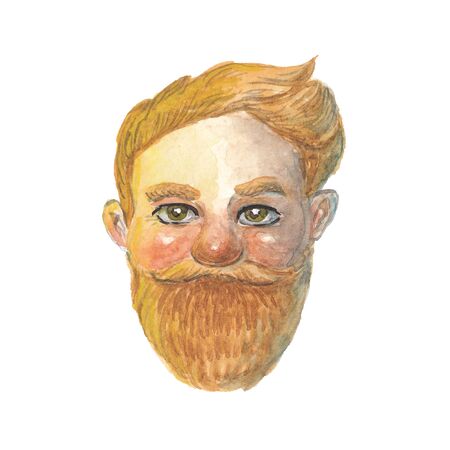watercolor illustration of a man's head with beard and mustache on a white background
の写真素材
