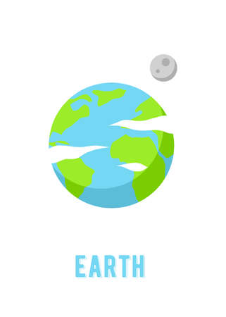 Planet Earth Poster Design. space planet design on white background, minimalist cartoon style vector. kids poster, wall art ready for print.のイラスト素材