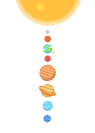 Solar System Poster Design. solar system design on white background, minimalist cartoon style vector. kids poster, wall art ready for print.のイラスト素材