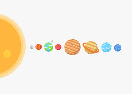 Solar System Poster Design. solar system design on white background, minimalist cartoon style vector. kids poster, wall art ready for print.のイラスト素材