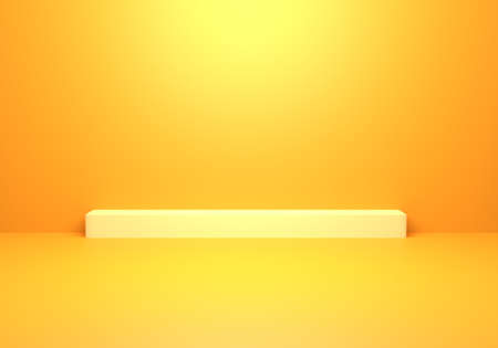 3d rendering of empty yellow orange abstract minimal concept background. Scene for advertising, cosmetic ads, showcase, banner, cream, fashion, children, kids, nursery. Illustration. Product displayの写真素材
