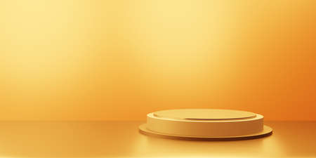 3d rendering of empty gold abstract minimal background with podium. Scene for advertising design, cosmetic ads, showcase, banner, cream, fashion, luxury. Illustration. Product display. copy spaceの写真素材