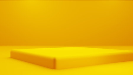 3d rendering of empty yellow orange abstract minimal background with podium. Scene for advertising design, cosmetic ads, show, banner, fashion, children, kid, technology. Illustration. Product displayの写真素材