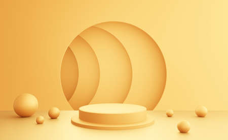 3d rendering of empty yellow podium abstract minimal background. Scene for advertising design, cosmetic ads, show, technology, food, banner, cream, fashion, kid, luxury. Illustration. Product displayの写真素材