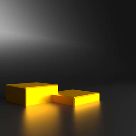3d rendering of black and yellow abstract minimal background gold podium. Scene for advertising,...