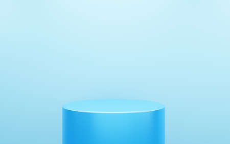 3d rendering of empty blue podium abstract minimal background. Scene for advertising design, cosmetic ads, show, technology, food, banner, cream, fashion, kid, luxury. Illustration. Product displayの写真素材