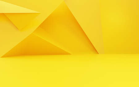 3d rendering of empty yellow gold abstract geometric minimal concept background. Scene for...