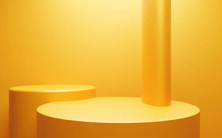3d rendering of empty yellow orange podium abstract minimal background. Scene for advertising...