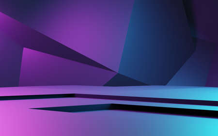 3d rendering of purple and blue abstract geometric background. Cyberpunk concept. Scene for...
