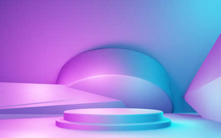 3d rendering of purple and blue abstract geometric background. Cyberpunk concept. Scene for advertising, technology, showcase, banner, cosmetic, fashion, business. Sci-Fi Illustration. Product displayの写真素材