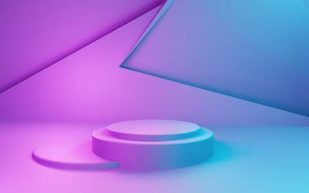 3d rendering of purple and blue abstract geometric background. Cyberpunk concept. Scene for advertising, technology, showcase, banner, cosmetic, fashion, business. Sci-Fi Illustration. Product displayの写真素材
