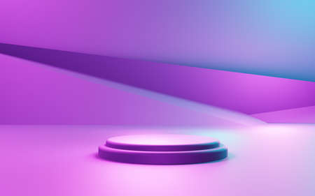 3d rendering of purple and blue abstract geometric background. Cyberpunk concept. Scene for advertising, technology, showcase, banner, cosmetic, fashion, business. Sci-Fi Illustration. Product displayの写真素材