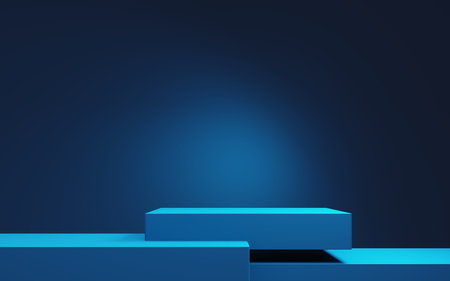 3d rendering of blue abstract geometric background. Cyberpunk concept. Scene for advertising, technology, showcase, metaverse, banner, cosmetic, fashion, business. Sci-Fi Illustration. Product displayの写真素材