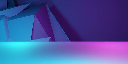 3d rendering of purple and blue abstract geometric background. Scene for advertising, technology, showcase, banner, cosmetic, fashion, business, metaverse. Sci-Fi Illustration. Product displayの写真素材