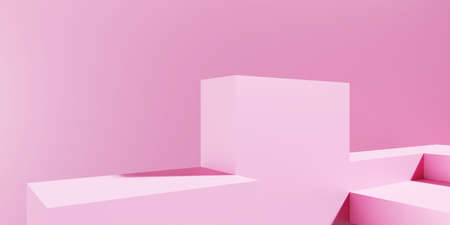 3d rendering of empty pink podium abstract geometric minimal background. Scene for advertising, cosmetic ads, showcase, presentation, technology, cream, fashion, love. Illustration. Product displayの写真素材
