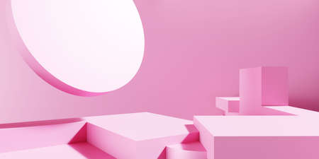 3d rendering of empty pink podium abstract geometric minimal background. Scene for advertising,...