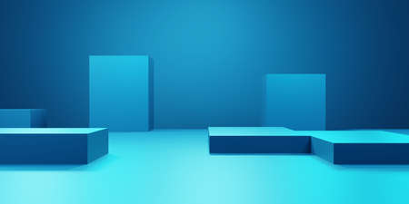 3d rendering of blue abstract geometric background. Cyberpunk concept. Scene for advertising,...