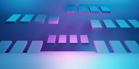 3d rendering of purple and blue abstract geometric background. Scene for advertising, technology,...