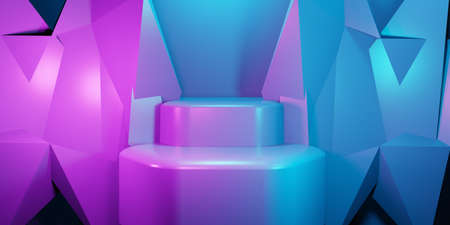 3d rendering of purple and blue abstract geometric background. Scene for advertising, technology,...