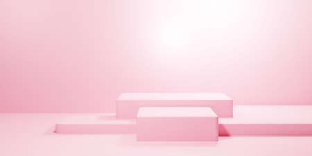 3d rendering of pink podium abstract geometric minimal background. Scene for advertising, cosmetic, showcase, technology, banner, cream, fashion, valentine, romantic. Illustration. Product displayの写真素材