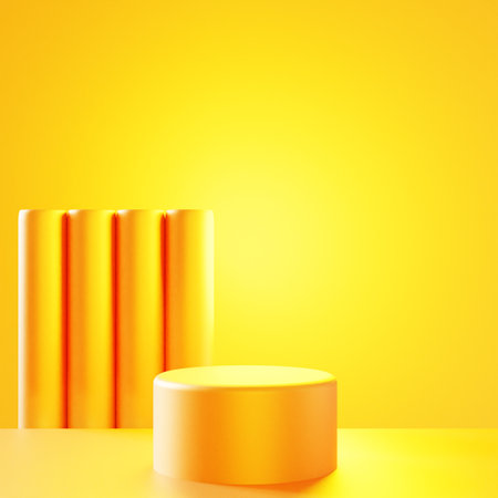 3d rendering of empty yellow podium abstract minimal background. Scene for advertising design, cosmetic ads, show, technology, banner, food, fashion, luxury. Illustration. Product display. copy spaceの写真素材