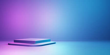 3d rendering of purple and blue abstract geometric background. Scene for advertising, technology, showcase, banner, cosmetic, fashion, business, sport, metaverse. Sci-Fi Illustration. Product displayの写真素材