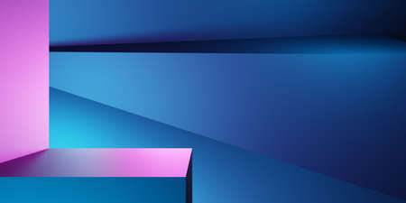 3d rendering of purple and blue abstract geometric background. Scene for advertising, technology,...