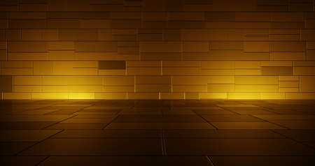 3d rendering of empty dark room abstract geometric background with orange light. Scene for...