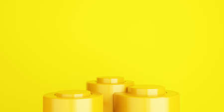 3d rendering of yellow podium abstract geometric background. Scene for advertising, technology, showcase, banner, cosmetic, fashion, business, sport, metaverse. Sci-Fi Illustration. Product displayの写真素材