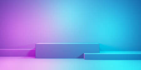 3d rendering of purple and blue abstract geometric background. Scene for advertising, technology, showcase, banner, cosmetic, fashion, business, sport, metaverse. Sci-Fi Illustration. Product displayの写真素材