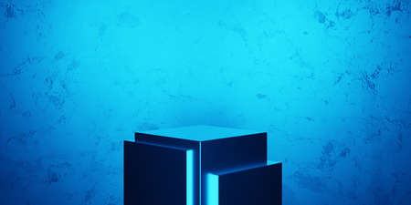 3d rendering of blue abstract geometric background. Scene for advertising, showroom, technology,...