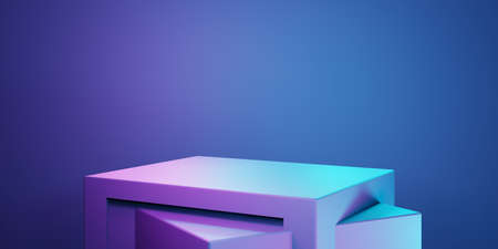 3d rendering of purple and blue abstract geometric background. Scene for advertising, technology, showcase, banner, cosmetic, fashion, business, metaverse. Sci-Fi Illustration. Product displayの写真素材
