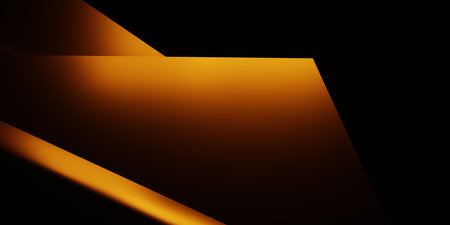 3d rendering of orange black abstract geometric background. Scene for advertising design,...