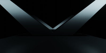 3d rendering of black abstract geometric dark background. Scene for advertising design, showroom,...