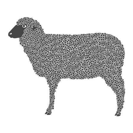 illustration black sheep stand on white backgroundのイラスト素材