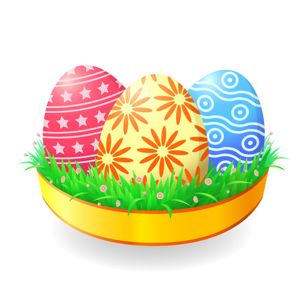 illustration easter eggs and grass on white backgroundのイラスト素材