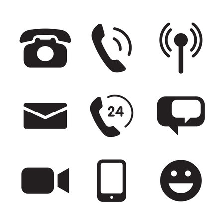Icon communication set, vector illustration of smartphone, email. telephone, chat bubble and more.のイラスト素材