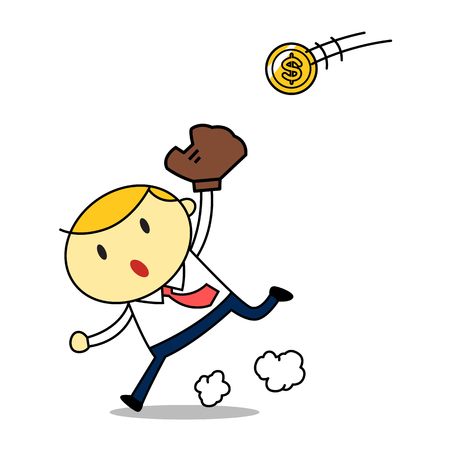 A cartoon businessman Get the ball, vector isolated on plain background.のイラスト素材